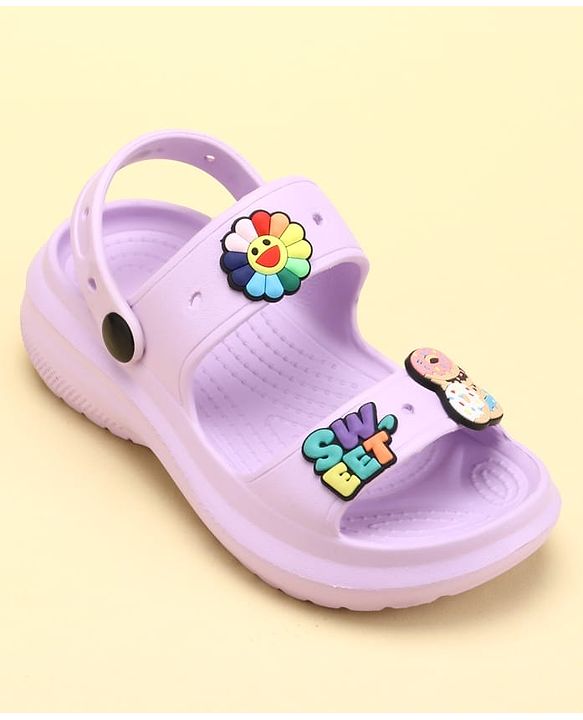 Pine Kids Back Strap Clogs with Donuts Applique - Purple