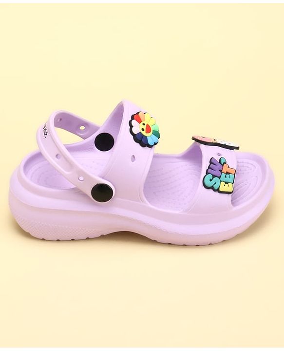 Pine Kids Back Strap Clogs with Donuts Applique - Purple