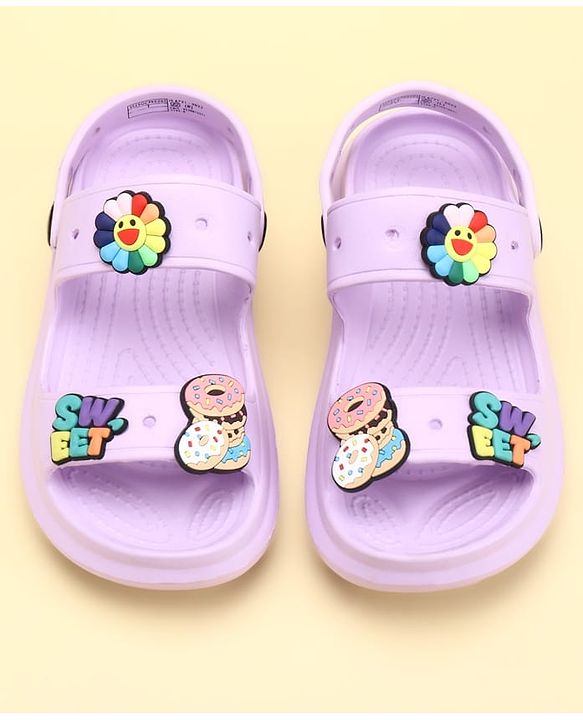 Pine Kids Back Strap Clogs with Donuts Applique - Purple