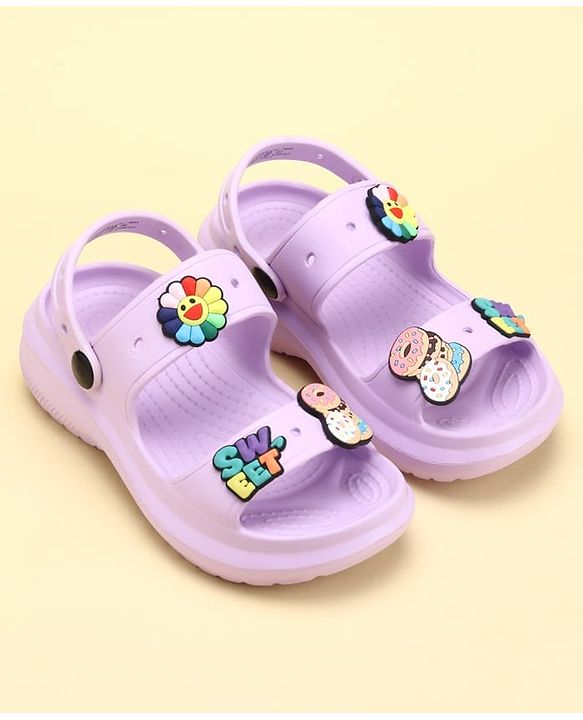 Pine Kids Back Strap Clogs with Donuts Applique - Purple