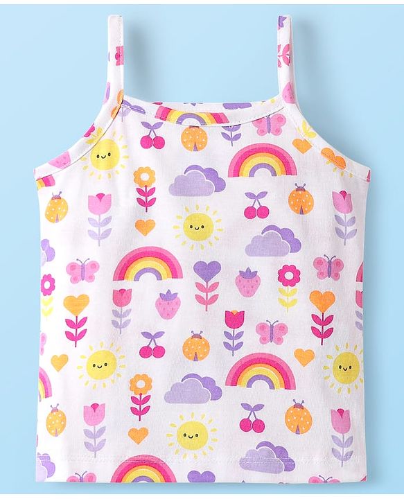 Babyhug 100% Cotton Antibacterial Slips With Hearts & Rainbow Print Pack Of 3 - Pink Yellow & White
