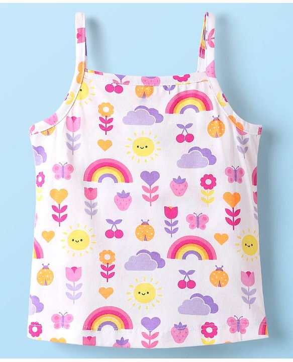 Babyhug 100% Cotton Antibacterial Slips With Hearts & Rainbow Print Pack Of 3 - Pink Yellow & White
