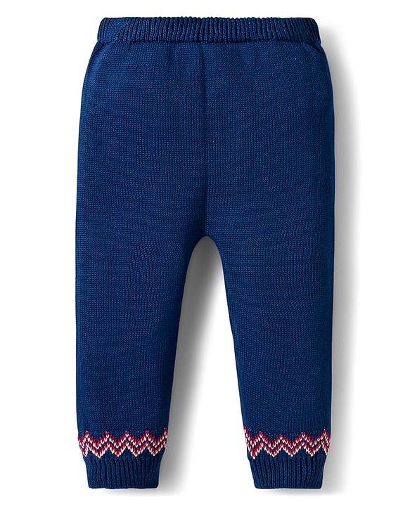 Babyhug Organic Cotton Knitted Full Sleeves Sweater Set With Penguin Design & Cap - Navy Blue & Red