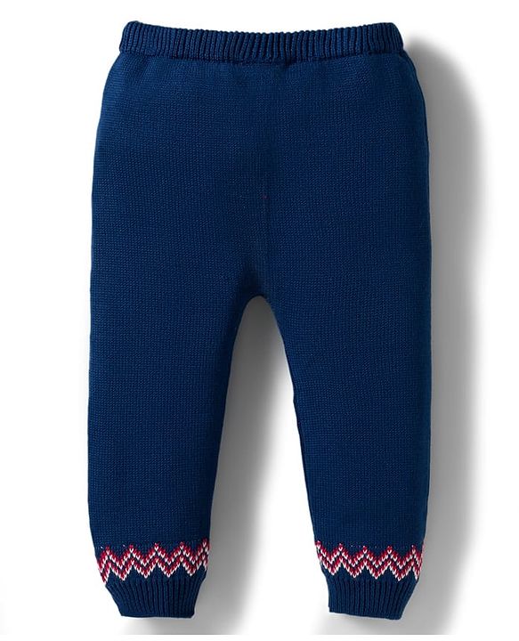 Babyhug Organic Cotton Knitted Full Sleeves Sweater Set With Penguin Design & Cap - Navy Blue & Red