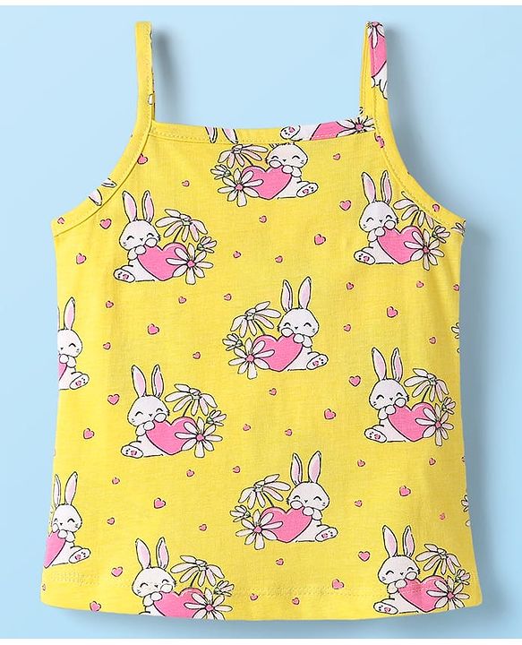 Babyhug 100% Cotton Antibacterial Slips With Hearts & Bunny Print Pack Of 3 - Pink Yellow & White