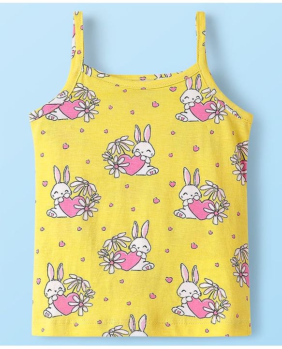 Babyhug 100% Cotton Antibacterial Slips With Hearts & Bunny Print Pack Of 3 - Pink Yellow & White