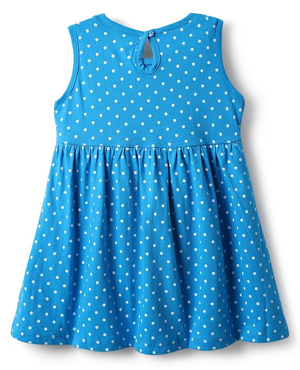 Babyhug Single Jersey Knit Sleeveless Frock With Polka Dot Print - Blue
