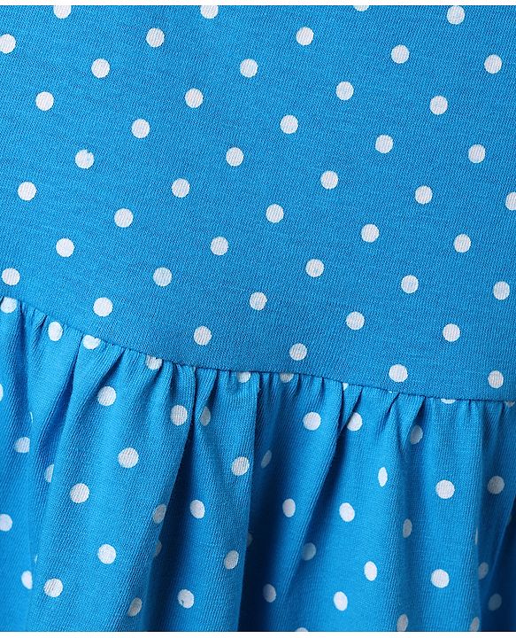 Babyhug Single Jersey Knit Sleeveless Frock With Polka Dot Print - Blue