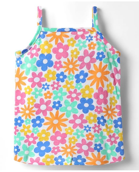 Babyhug 100% Cotton Single Jersey Knit Antibacterial Sleeveless Slips With Floral  Print Pack Of 3 - Pink Yellow & Light Blue