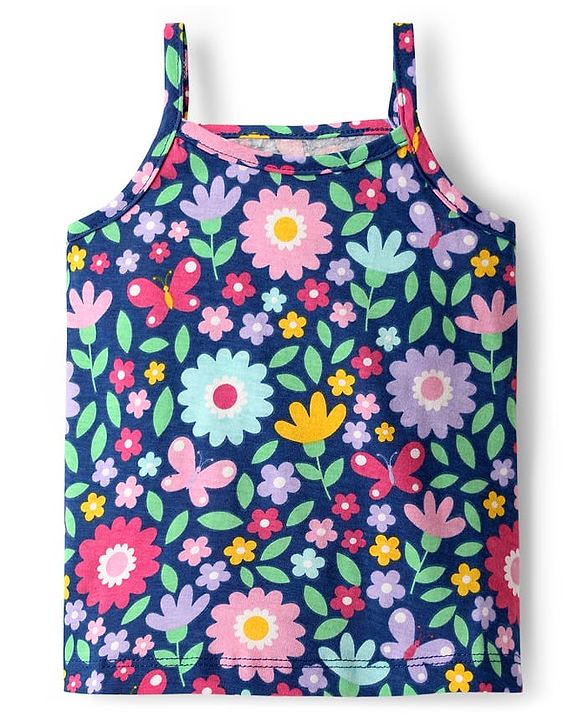 Babyhug 100% Cotton Antibacterial Slips With Polka Dots & Floral Print Pack Of 3 -Dark Pink Yellow & Navy Blue