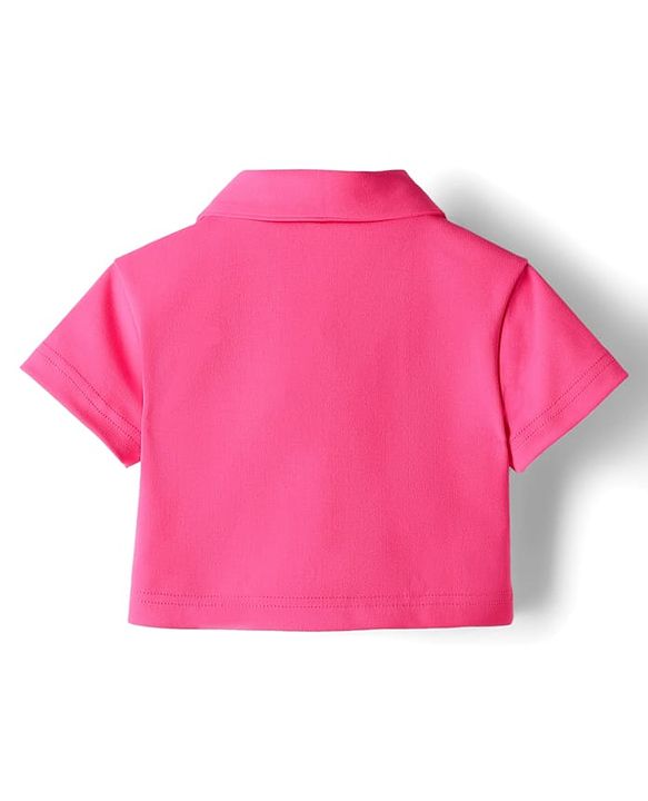 Babyhug Knit Half Sleeves Solid Color Top & Skirt Set with Bow Applique - Dark Pink