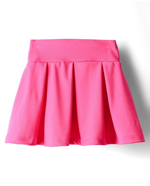 Babyhug Knit Half Sleeves Solid Color Top & Skirt Set with Bow Applique - Dark Pink