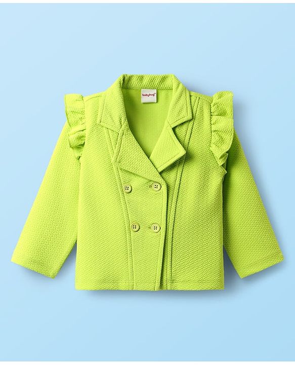 Babyhug Knit Full Sleeves 3 Piece Party Suit - Neon Green & White