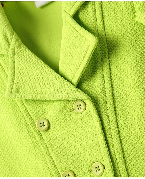 Babyhug Knit Full Sleeves 3 Piece Party Suit - Neon Green & White