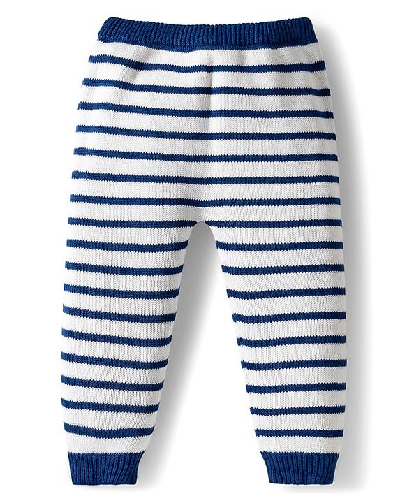 Babyhug Organic Cotton Knit Full Sleeves Pullover Sweater Set With Zebra Embroidery & Cap - Navy Blue & White