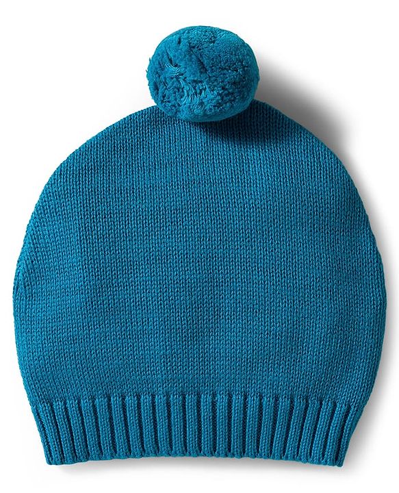 Babyhug Organic Cotton Knit Full Sleeves Striped Pullover Sweater Set with Cap & Giraffe Patch Detailing - Teal Blue