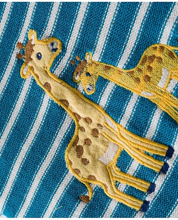 Babyhug Organic Cotton Knit Full Sleeves Striped Pullover Sweater Set with Cap & Giraffe Patch Detailing - Teal Blue