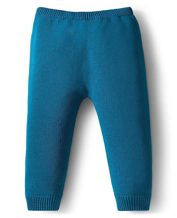 Babyhug Organic Cotton Knit Full Sleeves Striped Pullover Sweater Set with Cap & Giraffe Patch Detailing - Teal Blue