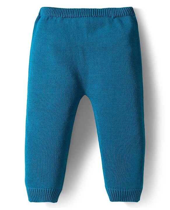 Babyhug Organic Cotton Knit Full Sleeves Striped Pullover Sweater Set with Cap & Giraffe Patch Detailing - Teal Blue