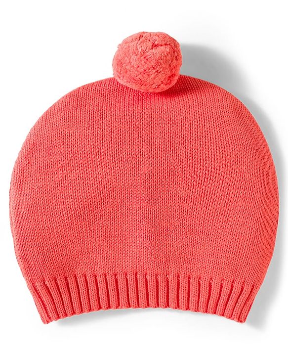 Babyhug Organic Cotton Knit Full Sleeves Striped Pullover Sweater Set with Cap & Bear Patch Detailing - Dark Peach
