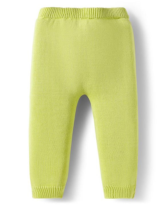 Babyhug Organic Cotton Knit Full Sleeves Striped Pullover Sweater Set with Cap & Tiger Patch Detailing - Limegreen