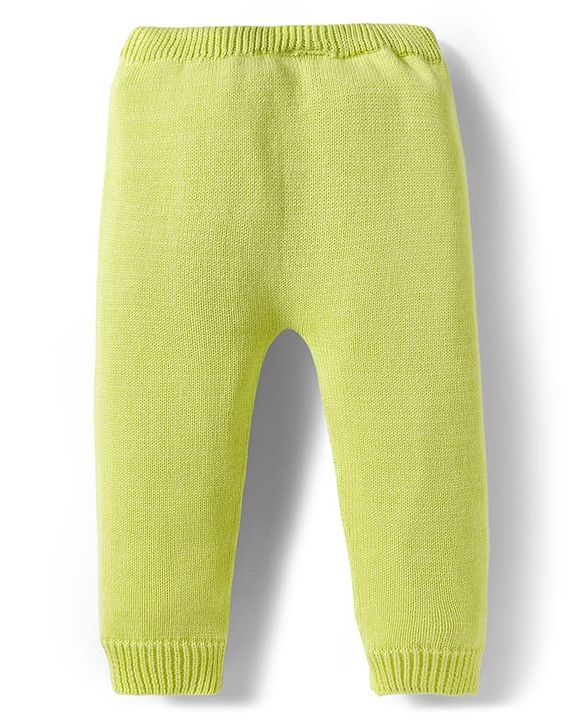 Babyhug Organic Cotton Knit Full Sleeves Striped Pullover Sweater Set with Cap & Tiger Patch Detailing - Limegreen