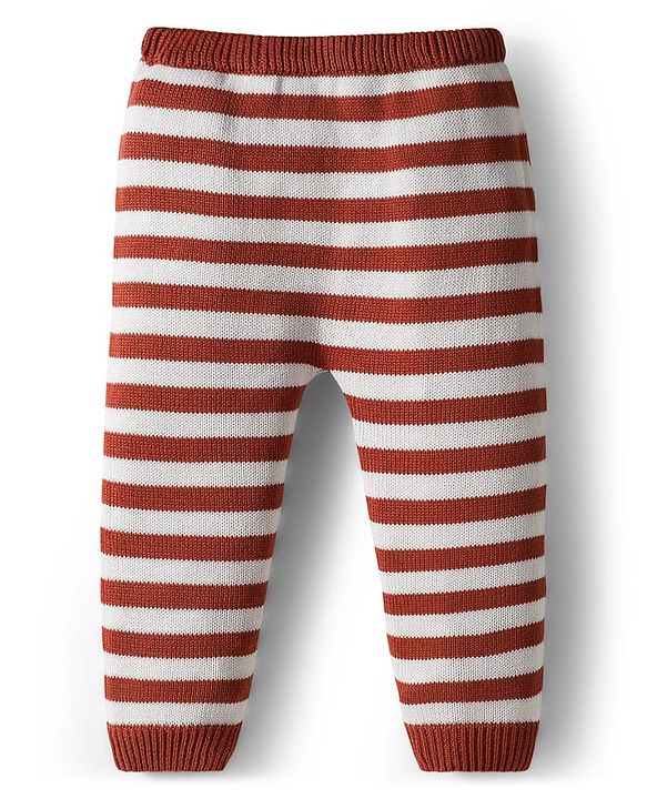 Babyhug Organic Cotton Knit Full Raglan Sleeves Striped Pullover Sweater Set with Cap & Fox Patch Detailing - Brown