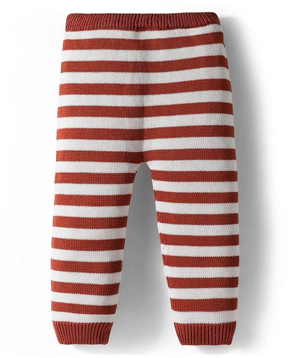 Babyhug Organic Cotton Knit Full Raglan Sleeves Striped Pullover Sweater Set with Cap & Fox Patch Detailing - Brown