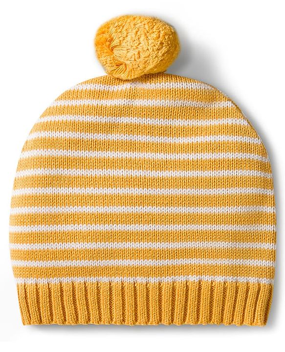 Babyhug Organic Cotton Knitted Full Sleeves Striped Pullover Sweater Set With Dog Embroidery - Yellow