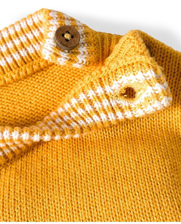 Babyhug Organic Cotton Knitted Full Sleeves Striped Pullover Sweater Set With Dog Embroidery - Yellow