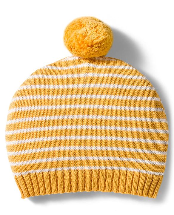 Babyhug Organic Cotton Knitted Full Sleeves Striped Pullover Sweater Set With Dog Embroidery - Yellow