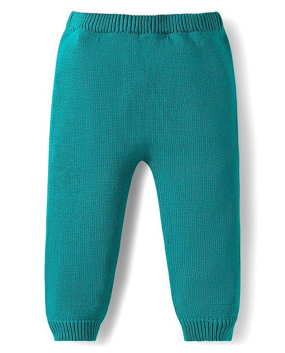 Babyhug Organic Cotton Knitted Full Sleeves Striped Sweater Set With Elephant Embroidery & Cap - Teal Blue & Yellow
