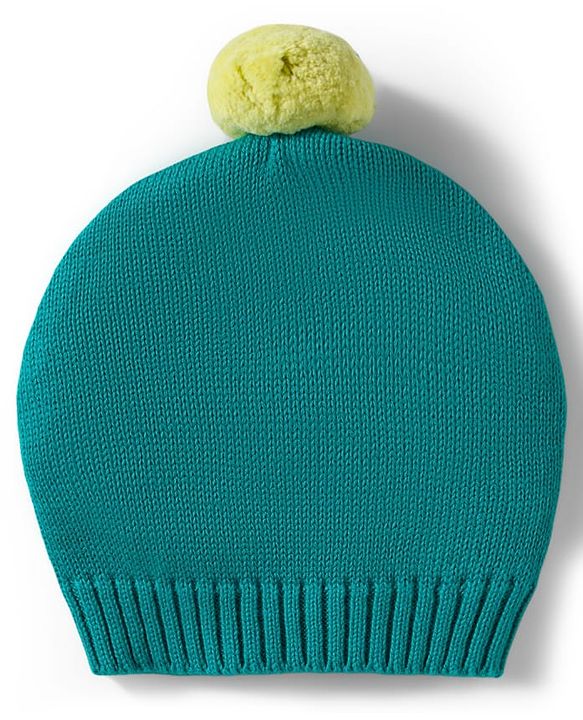 Babyhug Organic Cotton Knitted Full Sleeves Striped Sweater Set With Elephant Embroidery & Cap - Teal Blue & Yellow