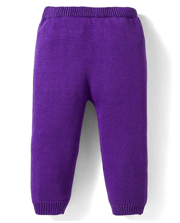 Babyhug Organic Cotton Knit Full Sleeves Striped Pullover Sweater Set with Cap & Embroidery - Purple