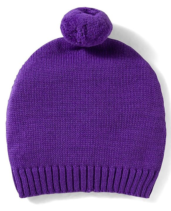 Babyhug Organic Cotton Knit Full Sleeves Striped Pullover Sweater Set with Cap & Embroidery - Purple