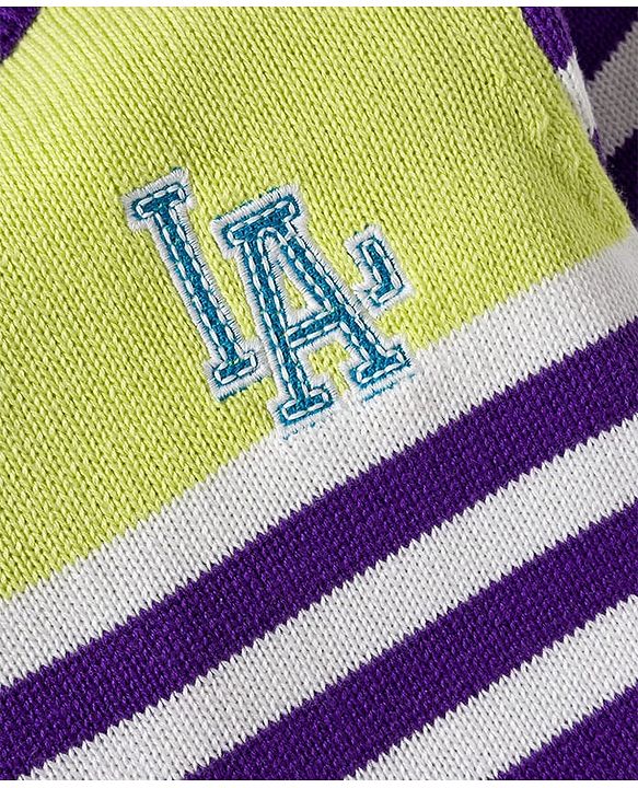 Babyhug Organic Cotton Knit Full Sleeves Striped Pullover Sweater Set with Cap & Embroidery - Purple