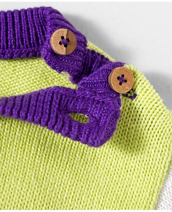 Babyhug Organic Cotton Knit Full Sleeves Striped Pullover Sweater Set with Cap & Embroidery - Purple