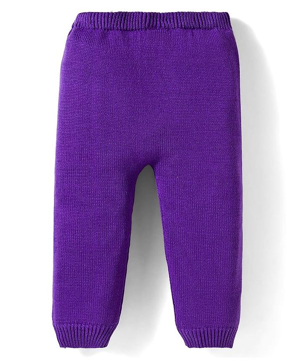 Babyhug Organic Cotton Knit Full Sleeves Striped Pullover Sweater Set with Cap & Embroidery - Purple