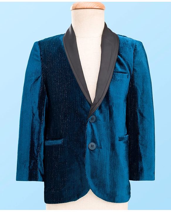Babyhug Knit Full Sleeves Solid 3 Piece Party Suit With Bow - Navy Blue & White