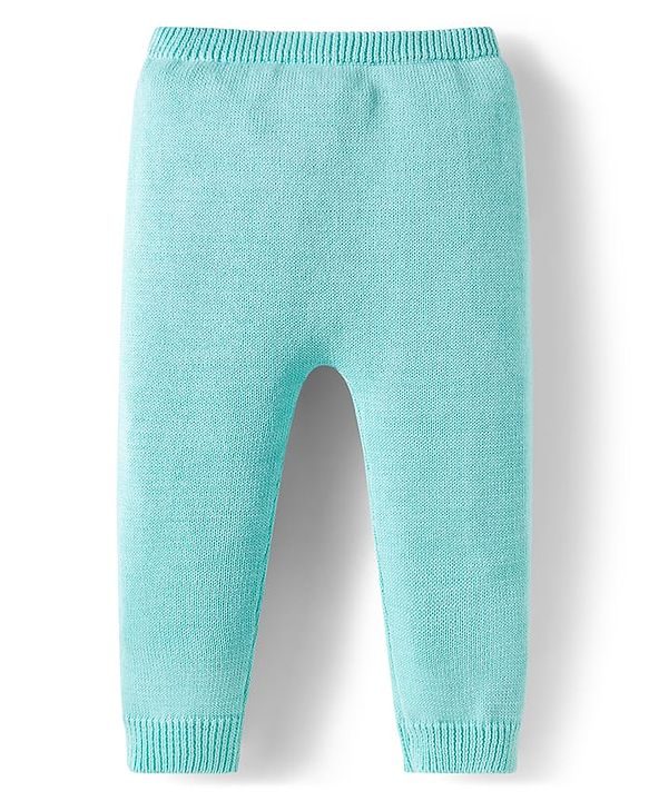Babyhug Organic Cotton Knit Full Sleeves Striped Pullover Sweater Set with Cap & Patch Detailing - Aqua Blue