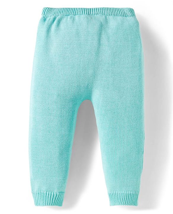 Babyhug Organic Cotton Knit Full Sleeves Striped Pullover Sweater Set with Cap & Patch Detailing - Aqua Blue