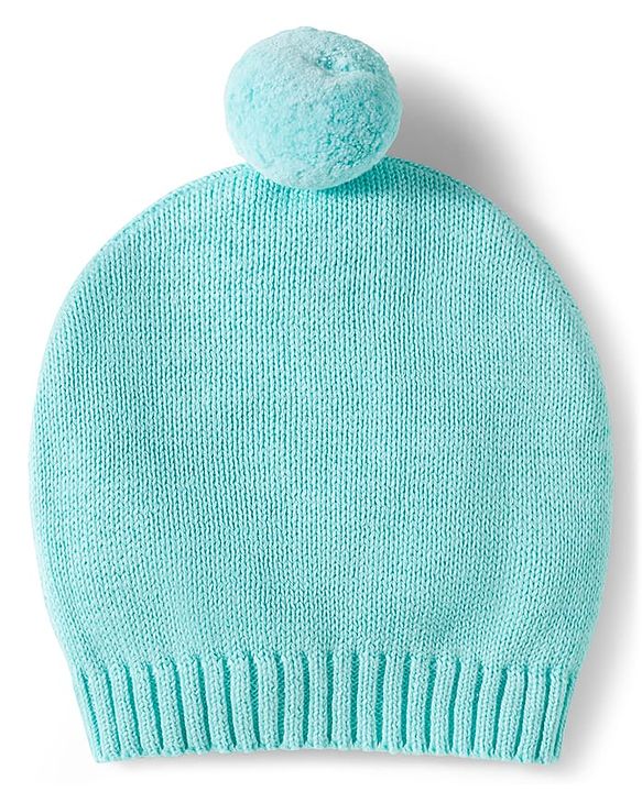 Babyhug Organic Cotton Knit Full Sleeves Striped Pullover Sweater Set with Cap & Patch Detailing - Aqua Blue