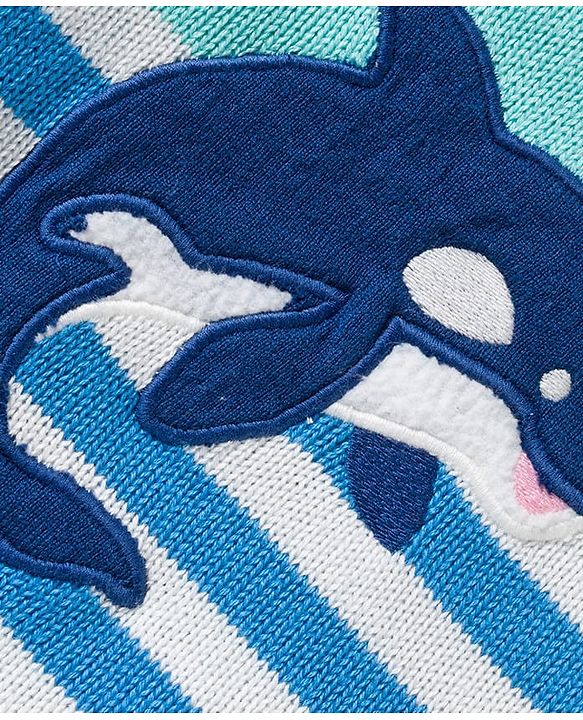 Babyhug Organic Cotton Knit Full Sleeves Striped Pullover Sweater Set with Cap & Patch Detailing - Aqua Blue