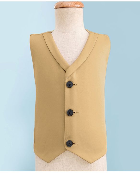 Babyhug Knit Full Sleeves Solid Four Piece Party Suit Set with Bow - Light Brown