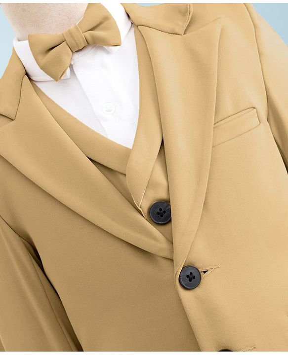 Babyhug Knit Full Sleeves Solid Four Piece Party Suit Set with Bow - Light Brown