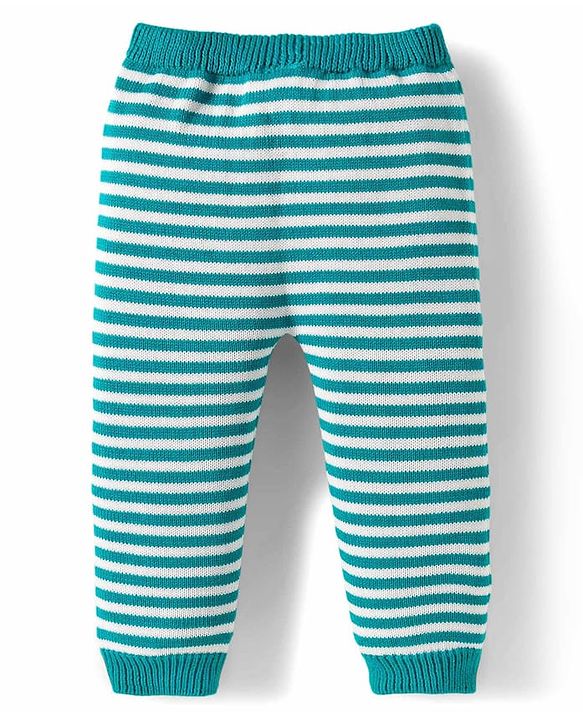 Babyhug Organic Cotton Knit Full Raglan Sleeves Sweater Set with Stripes & Bear Design & Cap - Teal Blue