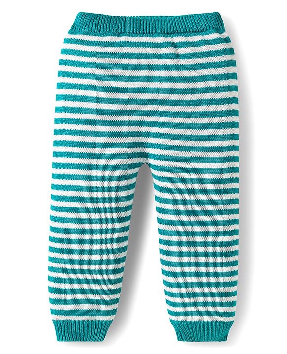 Babyhug Organic Cotton Knit Full Raglan Sleeves Sweater Set with Stripes & Bear Design & Cap - Teal Blue