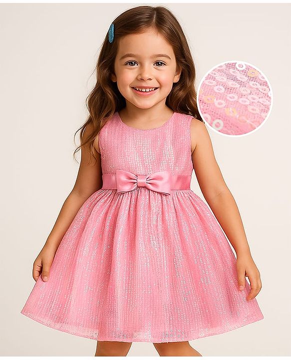 Babyhug Woven Sleeveless Party Frock Polka Dots Foil Print - Plum