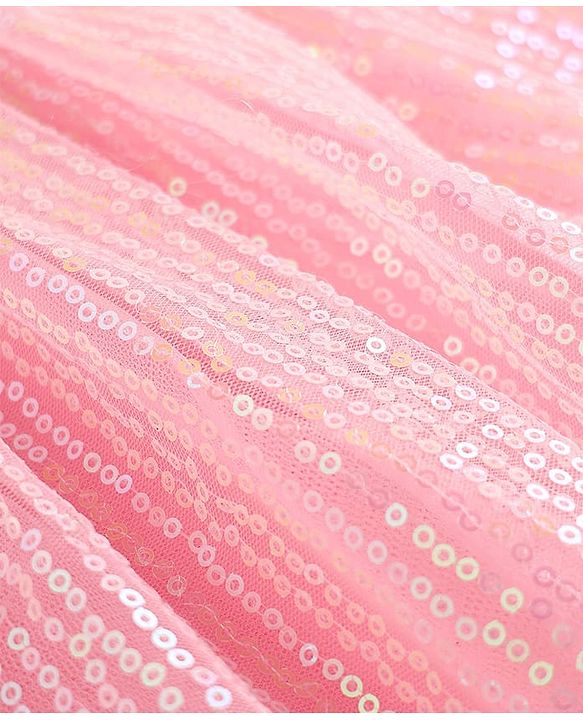 Babyhug Woven Sleeveless Mesh Party Dress with Bow Applique & Sequin Detailing - Pink