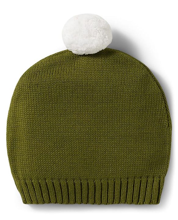 Babyhug Organic Cotton Knitted Full Sleeves Pullover Sweater Set With Tiger Embroidery & Cap - Olive Green